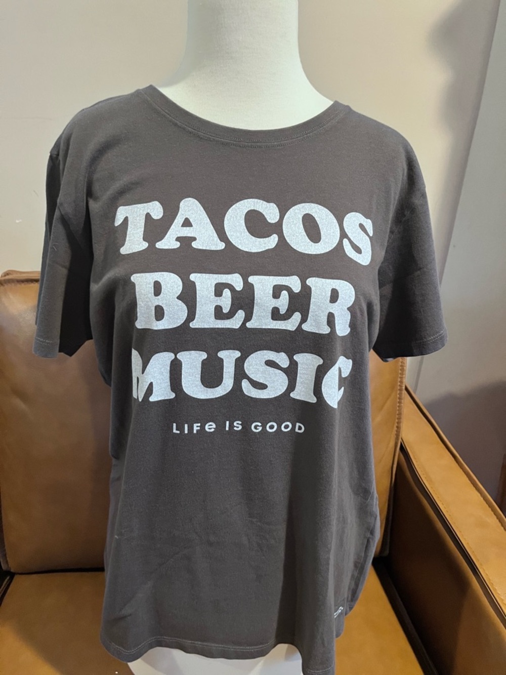 Life is Good "Tacos Beer Music" Graphic Tee - Charcoal
